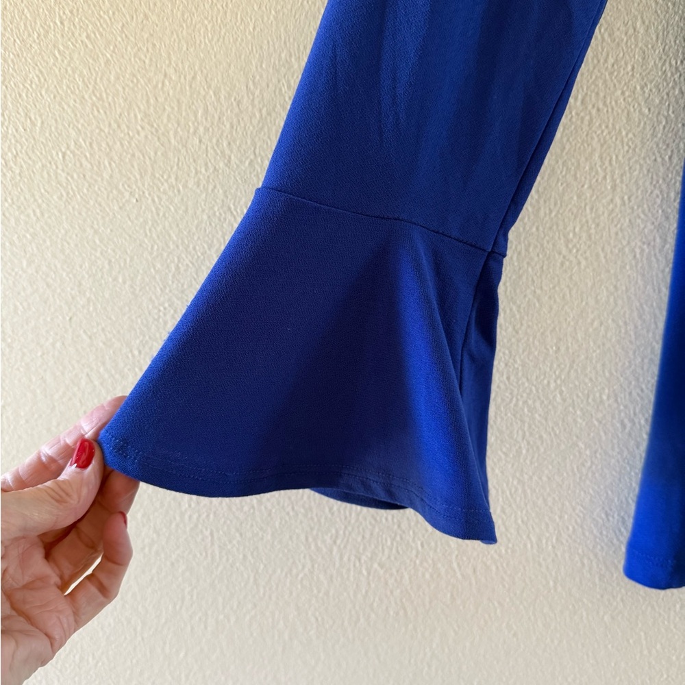 Susan Graver Royal Blue Blouse With Bell Sleeves - Picture 4 of 6